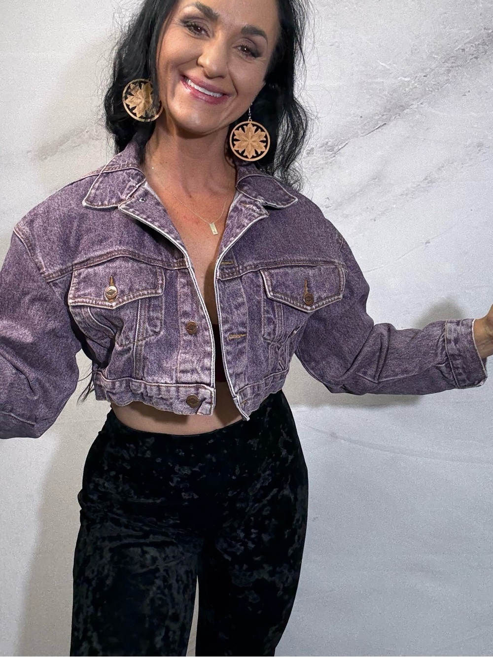 BONGO Washed Purple Cropped Denim Jacket